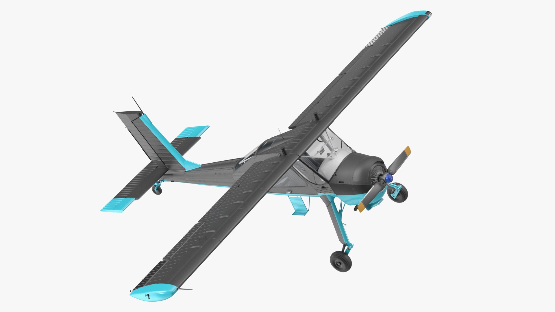Single Engine Propeller Light Aircraft Black 3D model preview