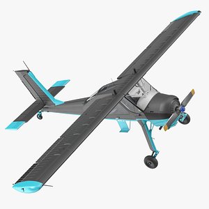 3D Single Engine Propeller Light Aircraft Black