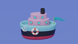 Cartoon Cute Ship Boat 3D model