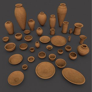 Ancient Egypt Clay Pottery 37 Pcs Uv Mapped