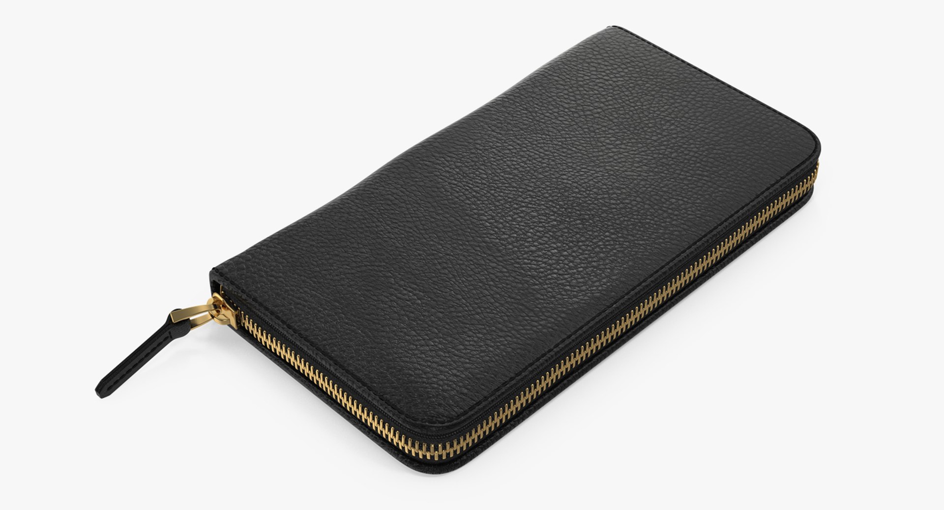 Zip Around Wallet Black 3D model preview