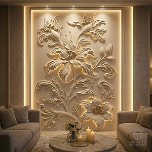 Modern Elegant Lily Floral wall decor Relief STL Mural CNC 424