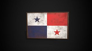 3D Old Picture Frame With Panama  Flag - Game Ready PBR Low-poly 3D Model