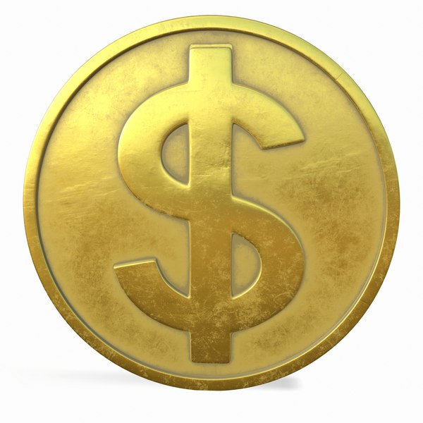 3D model gold dollar coin and sign