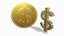 moeda de dólar de ouro e sinal