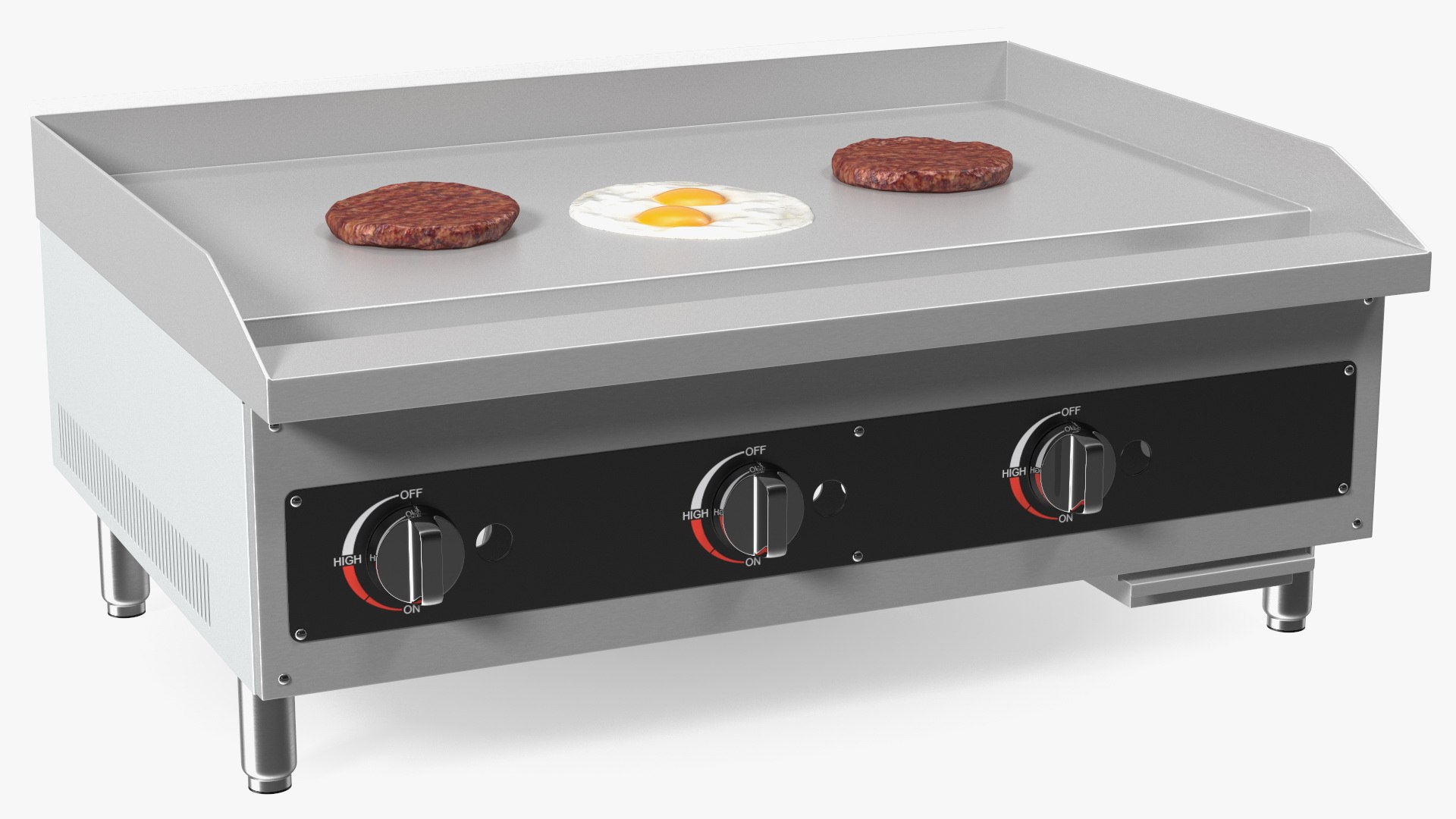 Medium Size Flat Top Gas Countertop Griddle with Meals 3D model preview