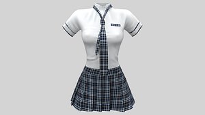 School Girl Uniforms Short Sleeve Shirt Tie with Skirt