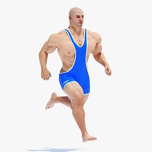 Powerful Athlete Wearing Asics Blue Leotard Rigged