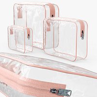 Transparent Cosmetic Zipper Pouch Set Pink