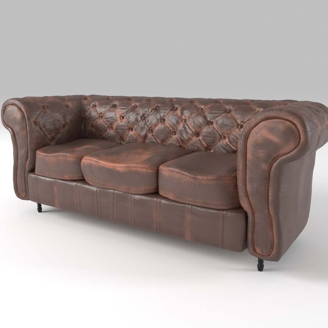 3D Model Old Leather Sofa - TurboSquid 1541173