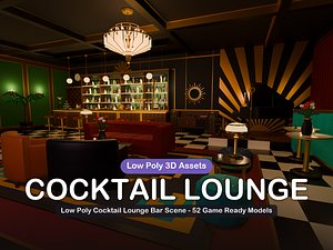 Low Poly Cocktail Lounge Bar Scene - 52 Game Ready Models