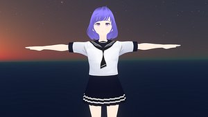 Game Ready Low Poly Anime Character Girl 25