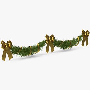 3D Christmas Garland v 4 with Gold Bows and Ribbon