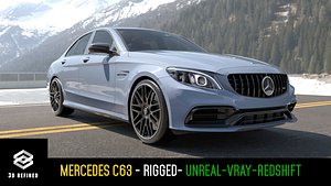 BenzC63 Sedan -Rigged- Render Ready-unreal-vray-redshift