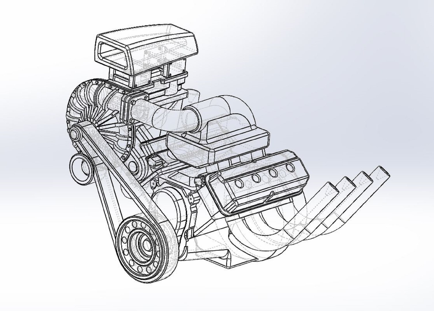 3D model Diecast engine V8 with Centrifugal blower Scale 1 to 25 ...