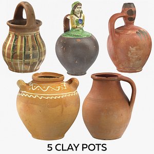 5 clay pots 3D model