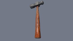 3D model Vintage Metal Hammer with Wooden Handle