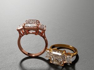 3D a ring with 3 stones squad model