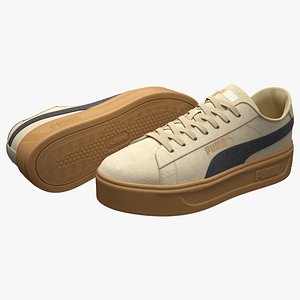 3D Puma Smash 3 Platform Oatmeal Suede Sneakers model