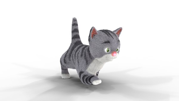 3D model Cute Fur Kitten Gray Animated