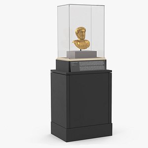 Golden Bust of Marcus Aurelius in Museum Stand 3D model