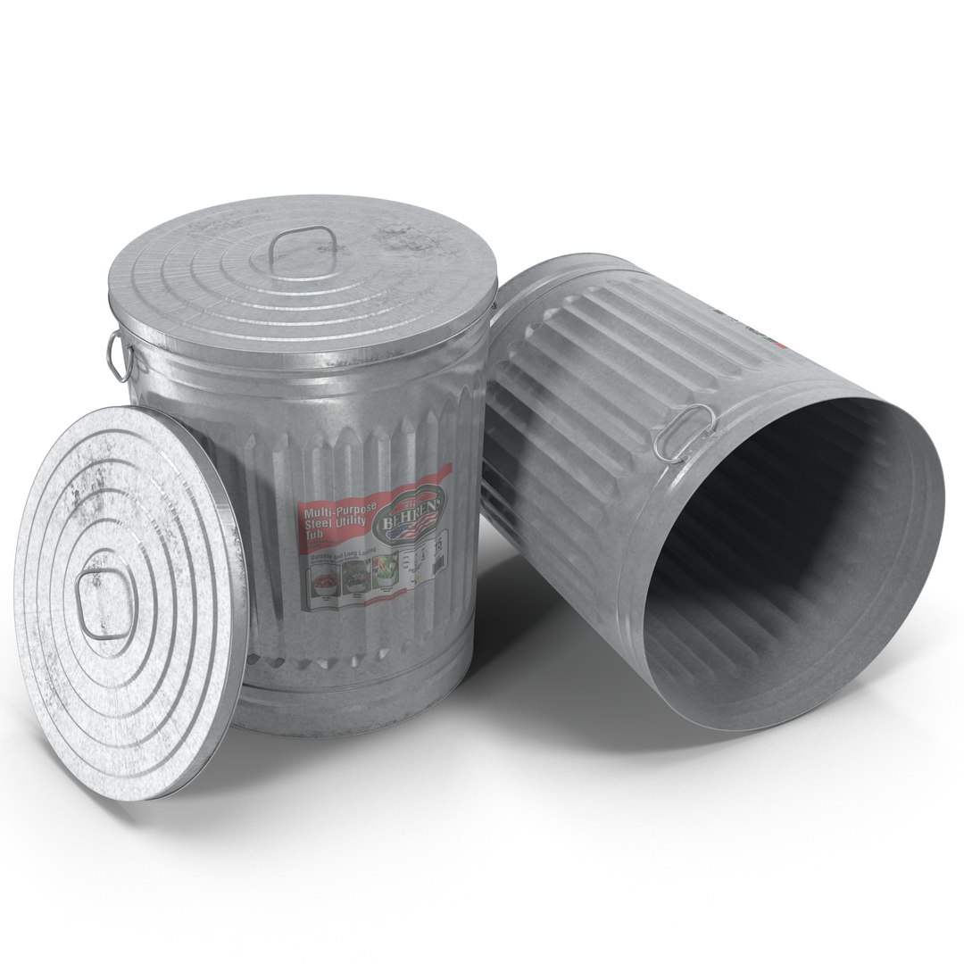 Galvanized Steel Garbage Can 2 3D model preview