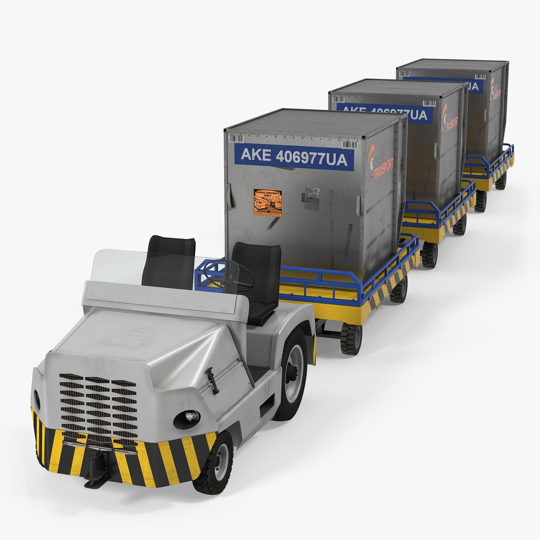 Aircraft Tow Tractor Clark CT30 Carrying Passengers Luggage Rigged 3D Model 3D model preview