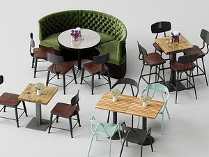 Cafe Restaurant Furniture Collection with Booth 3D Model