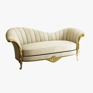 Furniture Sofa Chaise Lounge  Champagne Velvet Brass Metal Legs 015 3D model