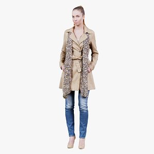 Woman in Beige Coat and Scarf Remastered 3D