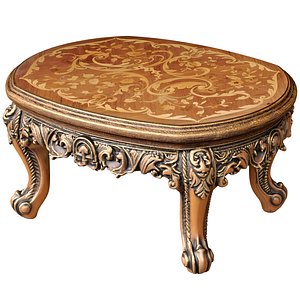 Classic Royal carved solid wood side coffee table with pattern 3D model
