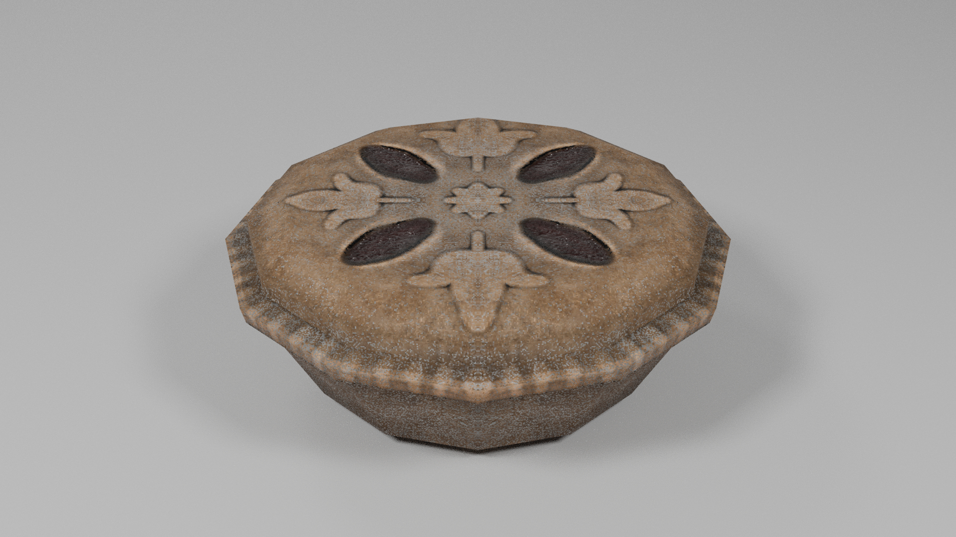 Mince Pie - Low Poly 3D model https://p.turbosquid.com/ts-thumb/dX/FWp2E6/Ox/mincepieturn/png/1722703586/1920x1080/turn_fit_q99/252f306a50c730528a9e312ae9ef07e3bcc99e03/mincepieturn-1.jpg