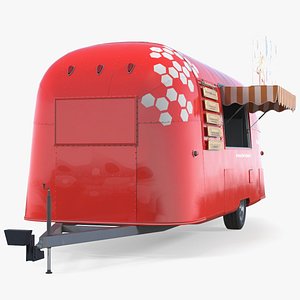 Red Vending Food Truck Mockup Rigged