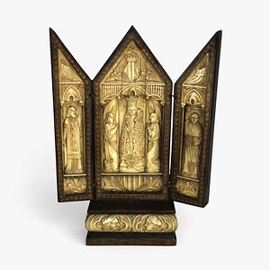 WOOD AND IVORY RELIGIOUS TRIPTYCH