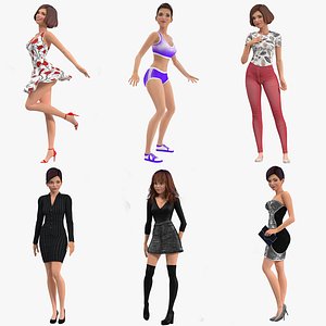 3D cartoon young rigged woman