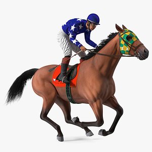 3D model Bay Racing Horse with Jokey Gallop