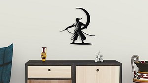 Samurai Warrior with Crescent Moon Wall Art Decor