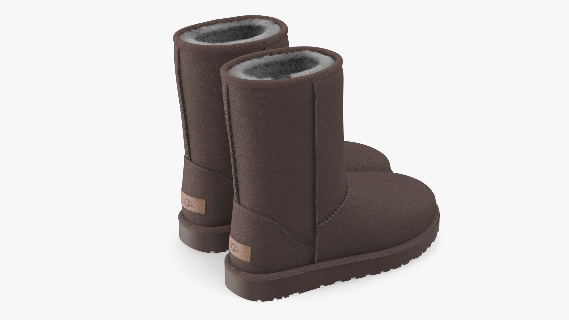Womens Classic Short Fashion Boots UGG Fur Brown 3D model preview