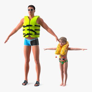 3D model Man and Child with Life Vests Collection