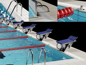 3D Swimming Pool Starting Block Dive Platform Pack PBR Game Ready