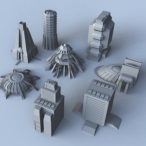 science fiction building set 3d model