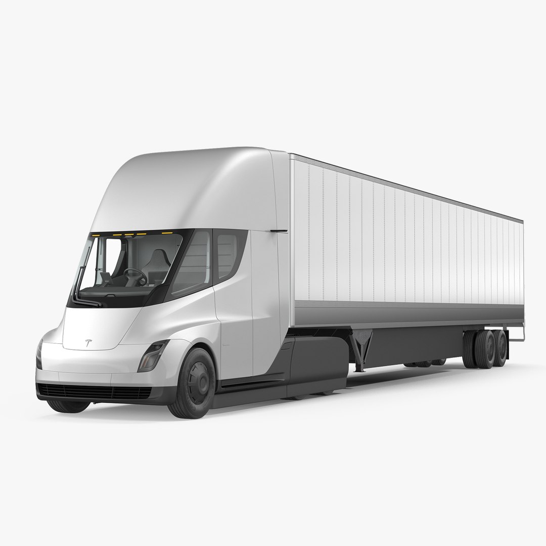 Tesla Semi Truck with Trailer Simple Interior 3D model preview