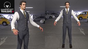 Man's Business Suit Realtime Game Assests Marmoset toolbag 4 Low-poly 3D model