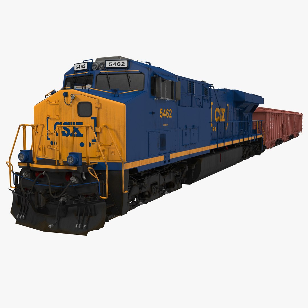 Train ES40DC CSX Blue and Covered Hopper Car 3D model preview