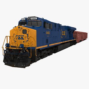 Train ES40DC CSX Blue and Covered Hopper Car