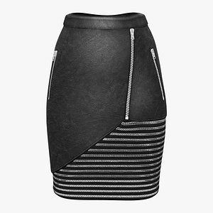 3D Black Knee Length Leather Skirt model