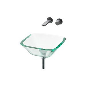 3D model Square Glass Bathroom Vessel Sink with Drain Mini Bath Bowl
