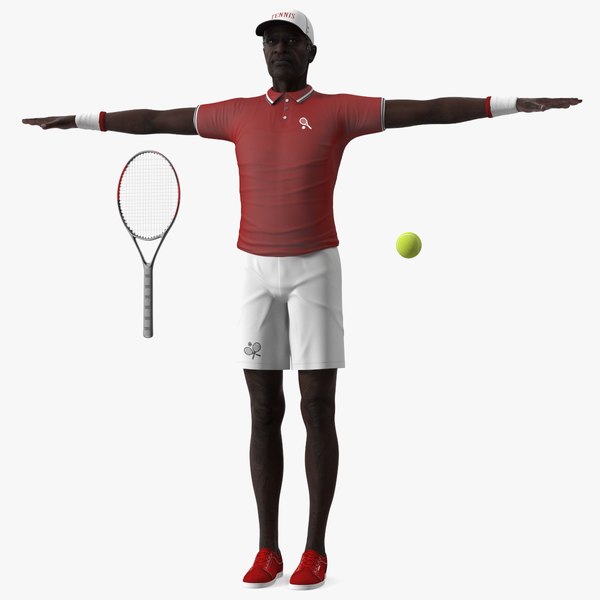 3D Black Elderly Man in Tennis Clothes T-Pose