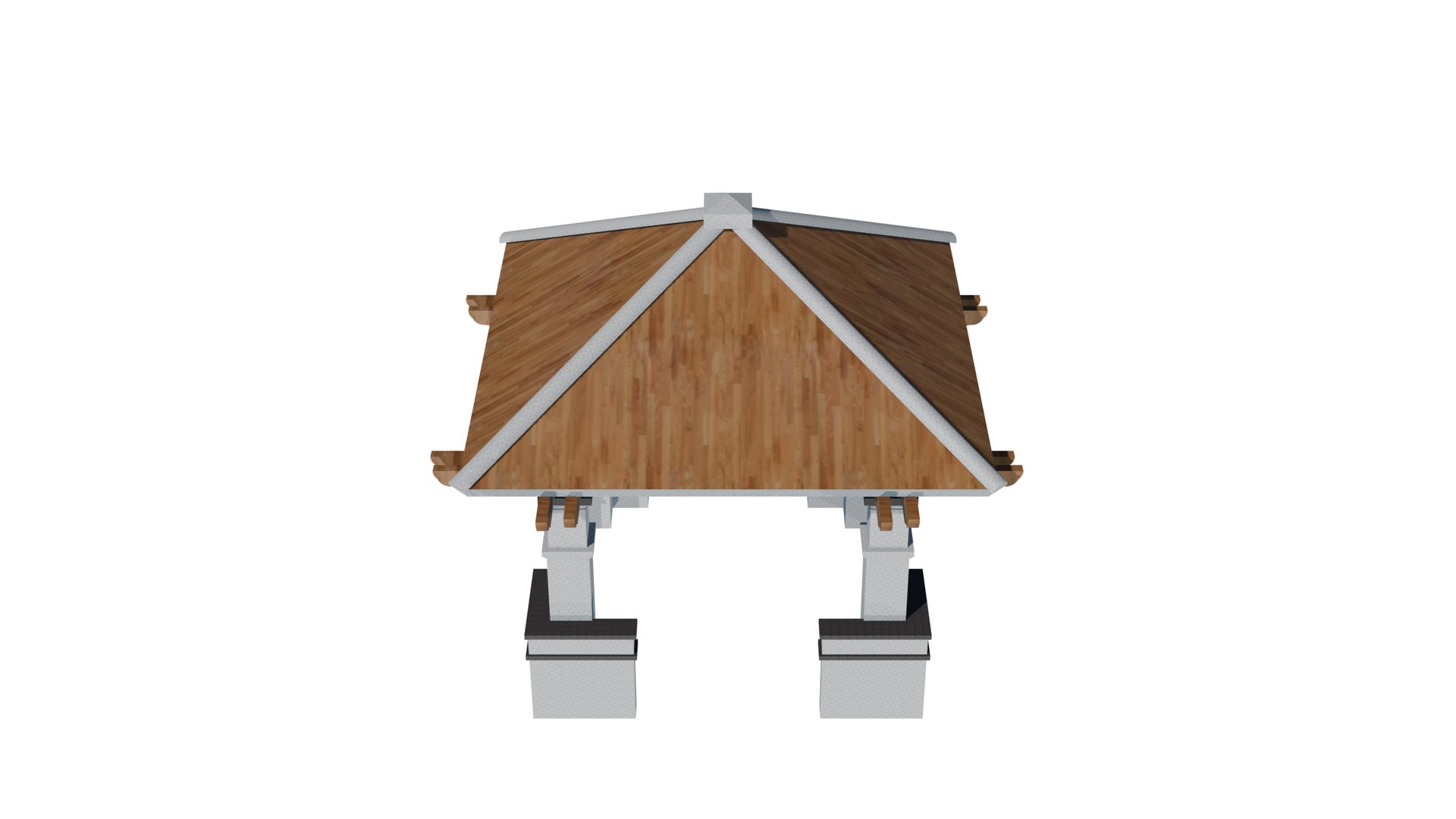3D Model Chinese Four-Post Pavilion - Wooden Tiled Roof Gazebo On ...