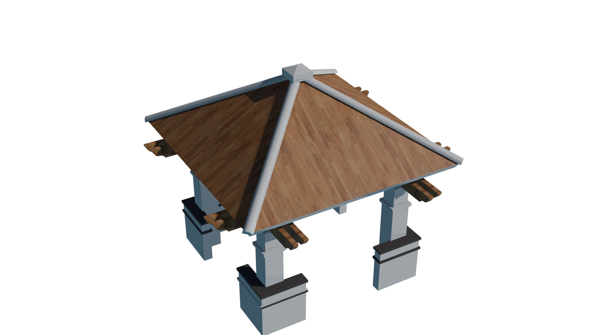 3D Model Chinese Four-Post Pavilion - Wooden Tiled Roof Gazebo On ...
